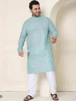 SOJANYA - Cotton Linen Sea green Printed Kurta and Pant