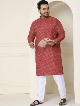 SOJANYA - Cotton Linen Maroon Printed Kurta with Pant