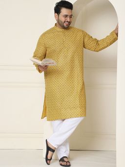SOJANYA - Cotton Linen Mustard Printed Kurta with Pant