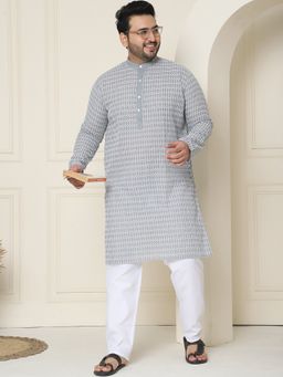 SOJANYA - Cotton Embroidered Grey Kurta with Pant