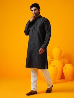 SOJANYA - Silk Bend Krochet Embroidered Black Kurta with Pant