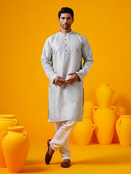 SOJANYA - Silk Bend Krochet Embroidered Grey Kurta with Pant