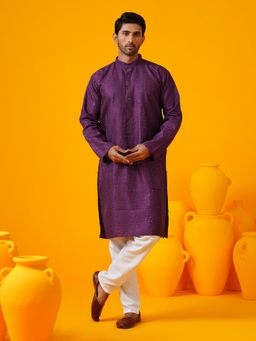 SOJANYA - Silk Bend Krochet Embroidered Violet Kurta with Pant