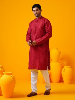 SOJANYA - Silk Bend Krochet Embroidered Red Kurta with Pant