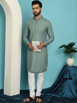 SOJANYA - Cotton Checked Embroidered Sea Green Kurta and Churidar