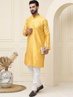 SOJANYA - Silk Blend Mustard Kurta with Churidar