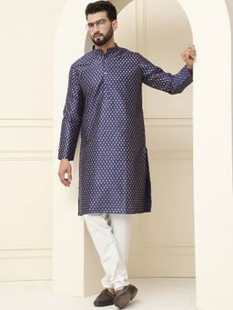 SOJANYA - Silk Blend Navy Blue Kurta with Churidar