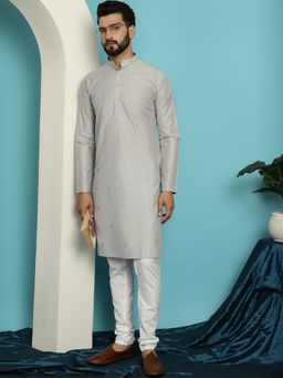 SOJANYA - Jacquard Silk Grey Kurta and Churidar