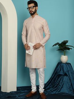 SOJANYA - Jacquard Silk Pink Kurta and Churidar
