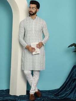 SOJANYA - Cotton Embroidered Grey Kurta and Churidar