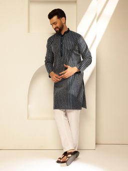 SOJANYA - Silk Blend Contrast Embroidered Navy Blue Kurta with Pant