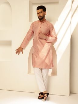 SOJANYA - Silk Blend Contrast Embroidered Peach Kurta with Pant