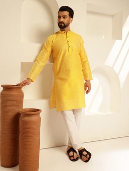 SOJANYA - Silk Blend Contrast Embroidered Yellow Kurta and Pant