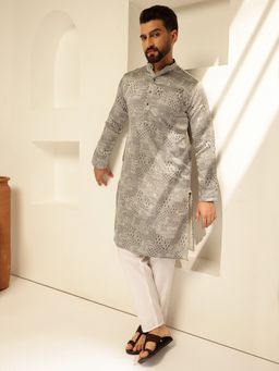 SOJANYA - Jacquard Silk Woven Design Grey Kurta with Pant