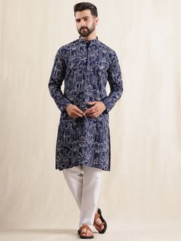 SOJANYA - Cotton Silk Kantha Embroidered Navy Blue Kurta with Pant