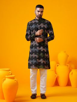 SOJANYA - Cotton Silk Embroidered Black Kurta with Pant