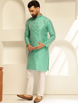 SOJANYA - Jacquard Silk Woven Motifs Green Kurta with Pant