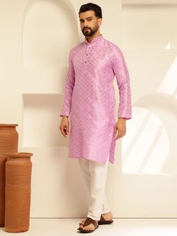 SOJANYA - Jacquard Silk Woven Motif Pink Kurta with Pant