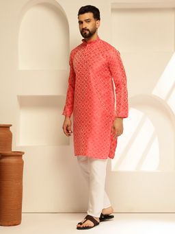SOJANYA - Jacquard Silk Woven Motifs Red Kurta with Pant
