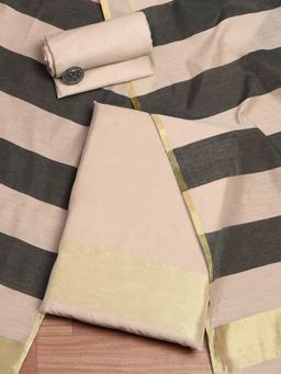 Biba - Women Beige Cotton Unstitched Top & Bottom with Dupatta
