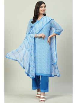 Biba - Turquoise Printed Suit (Set of 3)