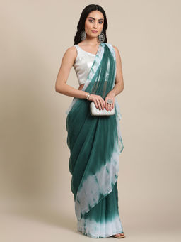 La Vastraa - Mukaish Work Green Chiffon Saree with Unstitched Blouse