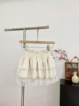 PARTIQ - Womens Off White Self Design 1 Mini Skirt