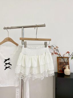 PARTIQ - Womens White Self Design 1 Mini Skirt