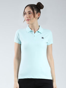 Rock.it - Womens Blue Solid Collar Neck Polo T-shirt