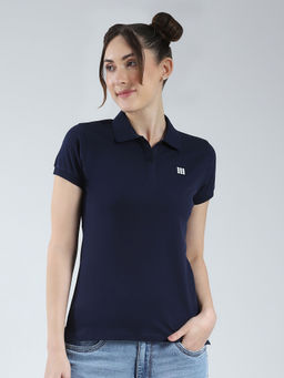 Rock.it - Womens Navy Blue Solid Collar Neck Polo T-shirt