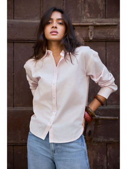 COLOR CAPITAL - Baby Pink Solid Relaxed Fit Linen Shirt