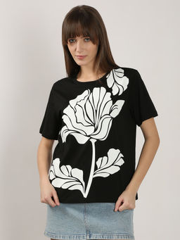 VERO MODA - Black Printed Cotton T-shirt