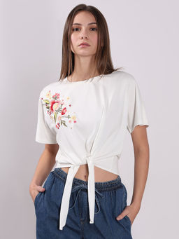 VERO MODA - White Embroidered Floral T-shirt