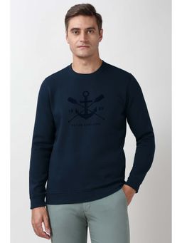 Peter England - Men Navy Blue Printed Crew Neck Sweatshirt