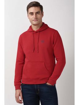 Peter England - Men Red Solid Hooded Neck Sweatshirt