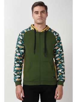 Peter England - Men Green Print Hooded Neck Sweatshirt