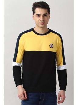 Peter England - Men Black Color Block Crew Neck Sweatshirt