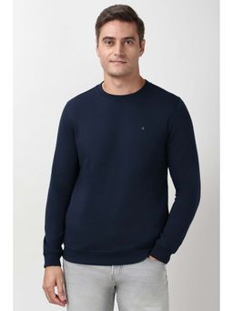 Peter England - Men Navy Blue Solid Crew Neck Sweatshirt