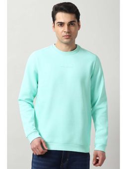 Peter England - Men Sea Green Solid Crew Neck Sweatshirt