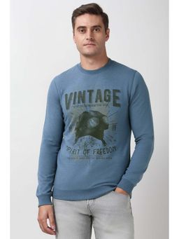 Peter England - Men Blue Graphic Print Crew Neck Sweatshirt
