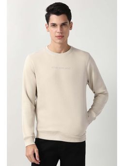 Peter England - Men Beige Solid Crew Neck Sweatshirt
