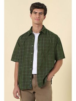 Allen Solly - Men Green Relaxed Fit Check Half Sleeves Casual Shirt