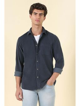 Allen Solly - Men Navy Custom Fit Textured Full Sleeves Casual Shirt