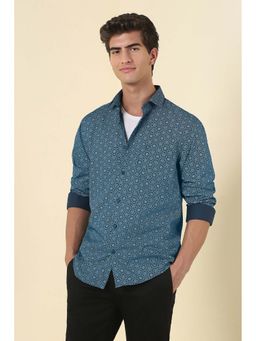 Allen Solly - Men Navy Slim Fit Printed Full Sleeves Casual Shirt