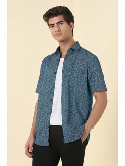 Allen Solly - Men Navy Slim Fit Printed Half Sleeves Casual Shirt