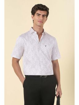 Allen Solly - Men Off White Printed Half Sleeves Formal Shirt