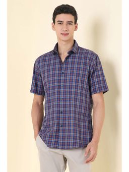 Allen Solly - Men Blue Slim Fit Check Half Sleeves Casual Shirt