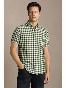 Louis Philippe - Men Green Check Half Sleeves Casual Shirt