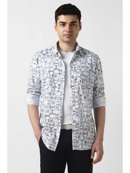 Peter England - Men White Slim Fit Printed Full Sleeves Casual Shirt