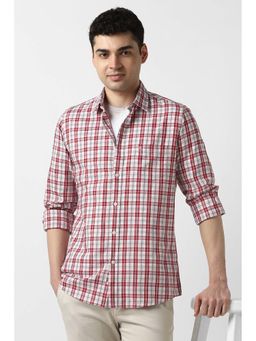 Peter England - Men Red Slim Fit Check Full Sleeves Casual Shirt